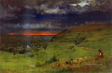 Sunset at Etretat landscape Tonalist George Inness Oil Paintings
